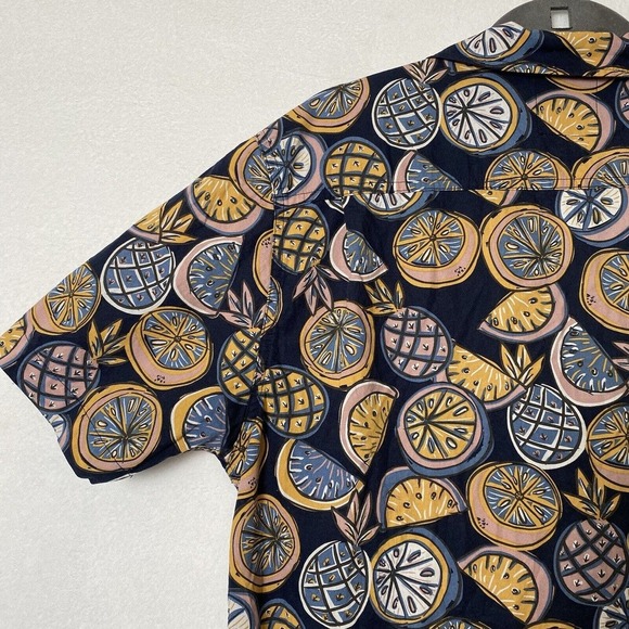 Junk Food Clothing Art Style Navy Pineapple Fruit Button Front Men Shirt Size L - Picture 12 of 16